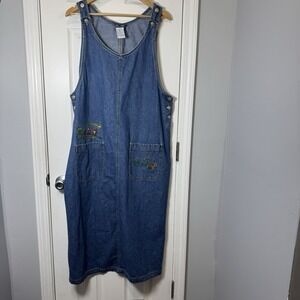 Vintage True Blue midi below pockets cotton denim overall jumper‎ Dress Size XL